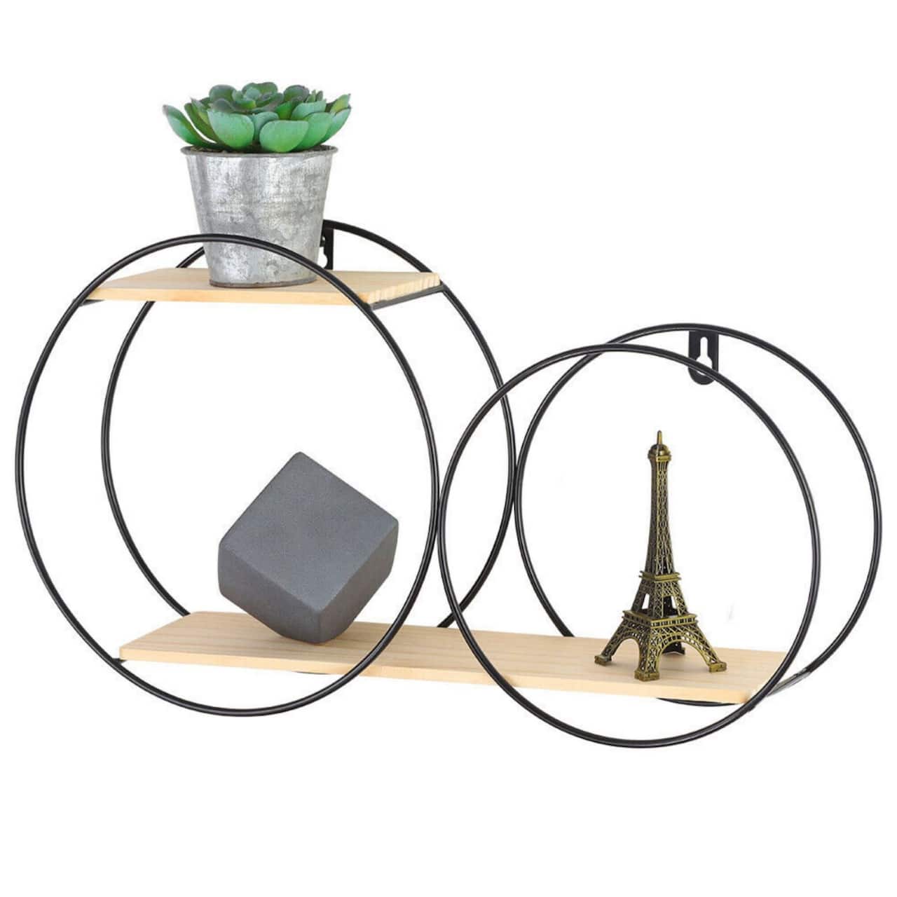 Black Wall Mounted 2-Tier Circular Floating Shelves